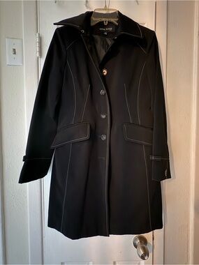 Anne Klein Black Trench Coat with Contrast Topstitching